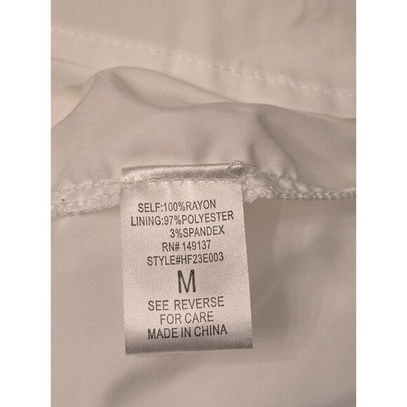 Hyfve White Romper Ruched Shoulders Tassel Ties Pockets Lined V-Neck Boho Chic M - Picture 11 of 13